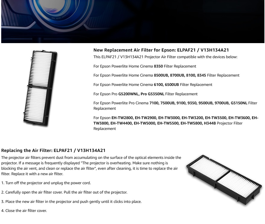 Filtro de ar de substituição e - Home Cinema Epson avaliação e preço